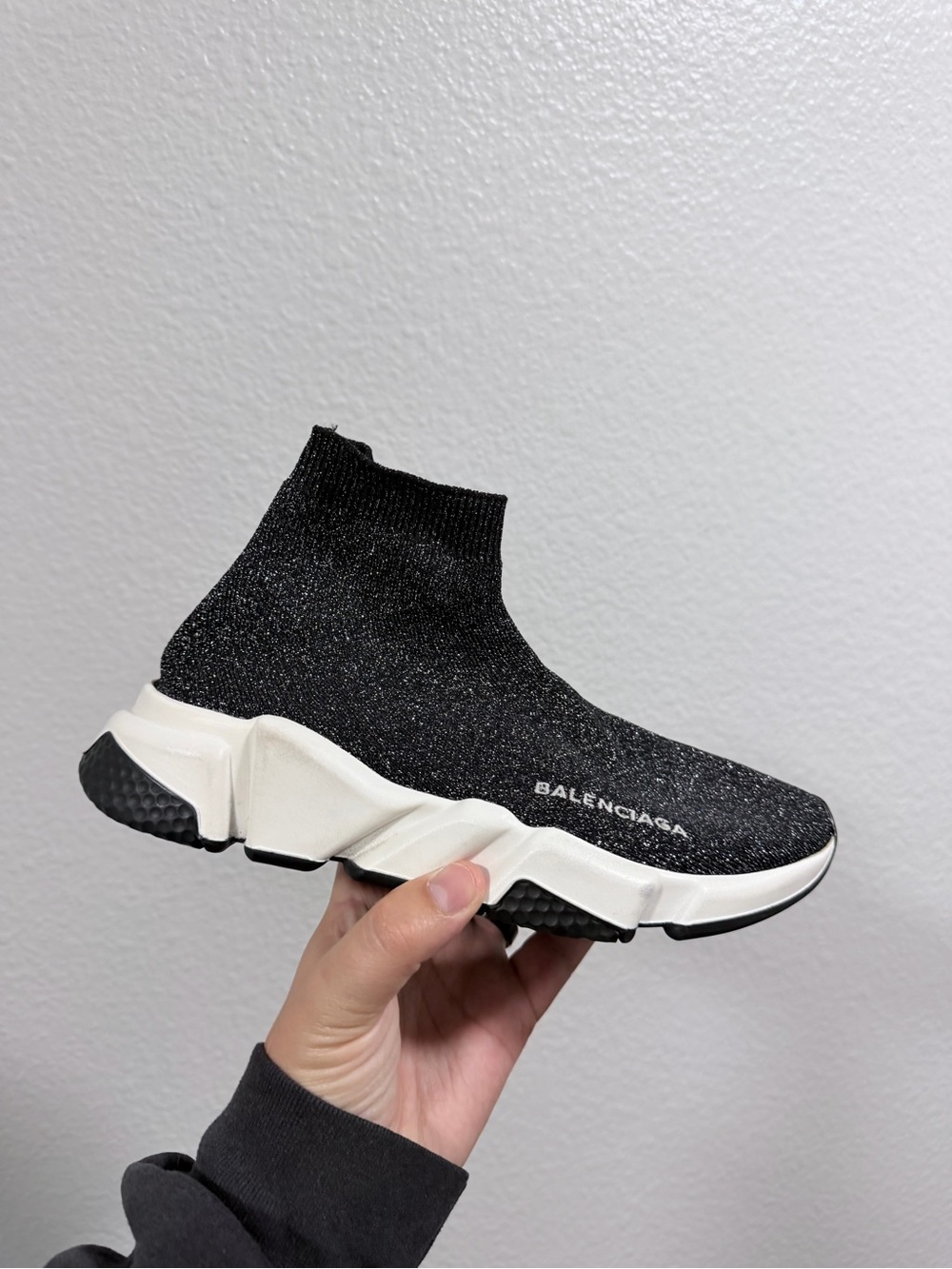 Balenciaga Black Knit Sock Sneaker with White Sole